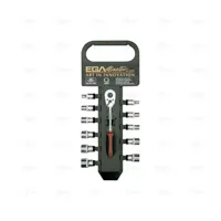 SET OF 12 PCS- HEX. SOCKET WRENCHES AND REVERSIBLE RATCHET HANDLE 1/4" (4-14 MM) 6 EDGES IN PLASTIC HANGER - EGA Master