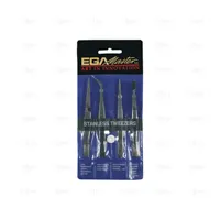 SET OF 4 TWEEZERS STAINLESS STEEL - EGA Master