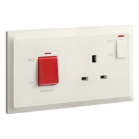 Belanko S 2 gang double pole switch - 45A + BS switched socket outlet neon with cooker marking - 13A - Ivory | 617878 | 3414971971271 | LEGRAND