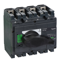 Schneider,  switch disconnector, Compact INS250 , 250 A, standard version with black rotary handle, 4 poles