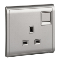 Schneider,  13A 250V 1Gang switched socket,Aluminium Silver