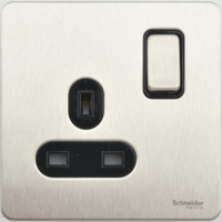 Schneider, Ultimate Screwless flat plate - switched socket - 1 gang - stainless steel Black