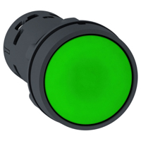 Schneider,  Monolithic push button, plastic, green, Ø22, spring return, unmarked, 1 NO