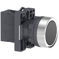 Schneider,  round black push-button Ø 22 - flush spring return - 1NO