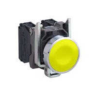 Schneider,  Push button, metal, flush, yellow, Ø22, spring return, unmarked, 1 NO