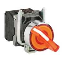Schneider, Illuminated selector switch, metal, orange, Ø22, 2 positions, stay put, 24 V AC/DC, 1 NO + 1 NC