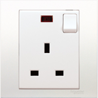 Schneider,  13A 250V 1 Gang Switched Socket with Neon