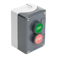 Schneider, Control station, plastic, dark grey lid, 2 flush push buttons Ø22, marked START STOP, 1 NO + 1 NC