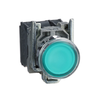 Schneider, Illuminated push button, metal, flush, green, Ø22, spring return, 1 NO + 1 NC 24 V AC/DC