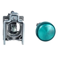Schneider, green complete pilot light Ø22 plain lens with BA9s bulb 250V