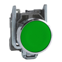 Schneider,  Push button, metal, flush, green, Ø22, spring return, unmarked, 1 NO