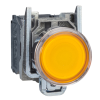 Schneider, orange flush complete illum pushbutton Ø22 spring return 1NO+1NC 250V