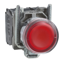 Schneider, red flush complete illum pushbutton Ø22 spring return 1NO+1NC 250V