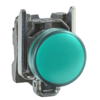 Schneider, Pilot light, metal, green, Ø22, plain lens with integral LED, 230...240 VAC