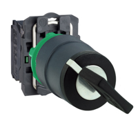 Schneider,  Key switch selector, plastic, black, Ø22, key n°455, 2 position,s spring return right to left, 1 NO