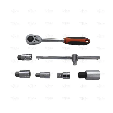 SET OF 7 PCS- SOCKET BITS 1/2" AND 3/4" (MM) REV. RATCHETSLIDING T HANDLE ADAPTER - EGA Master