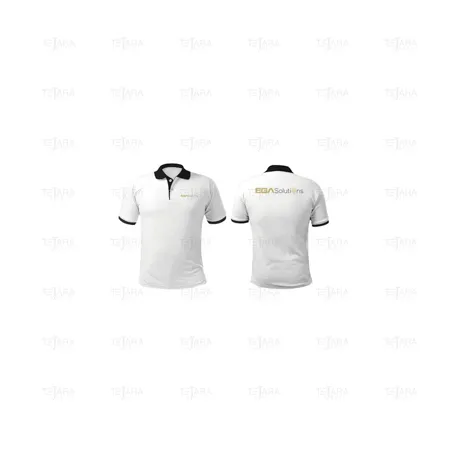 T-SHIRT WITH COLLAR WHITE / BLACK EGASOLUTIONS SIZE L (EMBROIDERED) - EGA Master