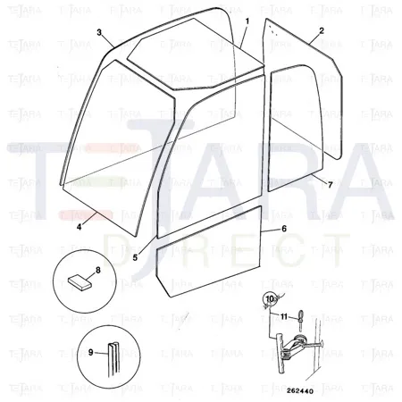 JCB Part No.# 827/30499, GLASS REAR HINGED - JCB Spare Parts