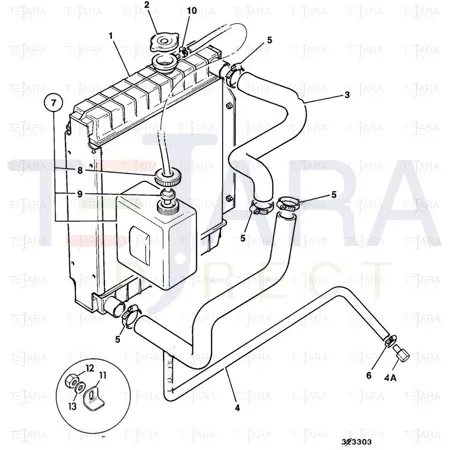 JCB Part No.# 834/00891, RAD - BOTTOM HOSE - JCB Spare Parts