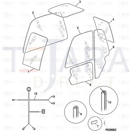 JCB Part No.# 827/80240, (W) HEATED REAR GLASS~LDL P73 - JCB Spare Parts