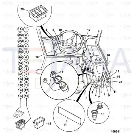 JCB Part No.# 701/58706, (W) (P) SWITCH DECAL R/WORKLAMPS - JCB Spare Parts