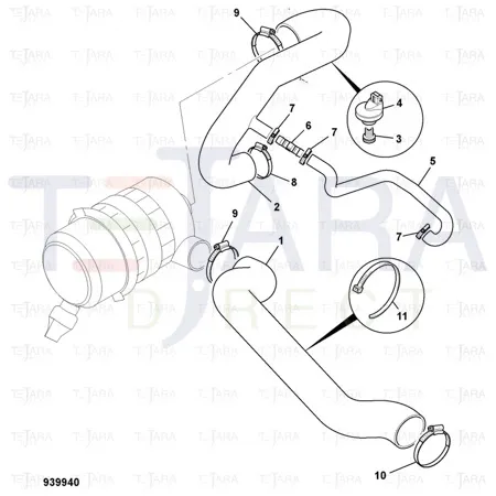 JCB Part No.# 834/11157, HOSE - OIL CARRY OVER - JCB Spare Parts