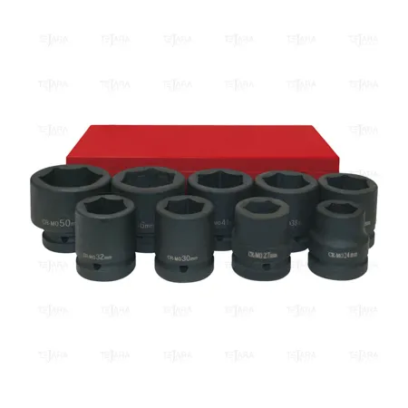 SET OF 9 IMPACT SOCKET WRENCHES 1" (24-50 MM) (6 EDGES) - EGA Master