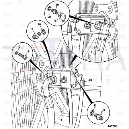 JCB Part No.# 613/80242, HOSE-FAN MOTOR TO BRAKE PUMP - JCB Spare Parts