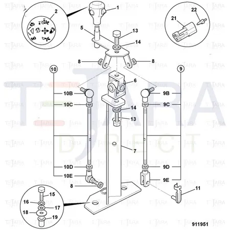 JCB Part No.# 128/14911, KNOB, ASSEMBLY 3 - SWITCH - JCB Spare Parts