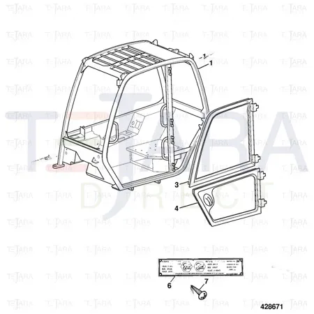 JCB Part No.# 827/80212, RH SIDE GLASS~LDL P68 - JCB Spare Parts