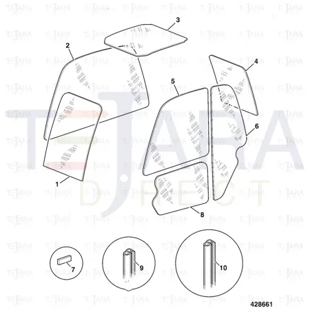 JCB Part No.# 827/80300, P68 LOW DOOR GLSS NO LOGO~LDL P68 - JCB Spare Parts