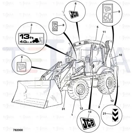 JCB Part No.# 827/80361, JCB-GLASS L/H DOOR NO LOGO BHL - JCB Spare Parts
