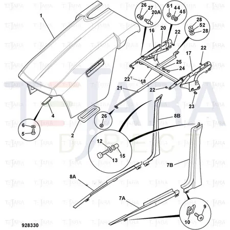 JCB Part No.# 332/P5275, RAIL BONNET LOWER LH 2WS - JCB Spare Parts