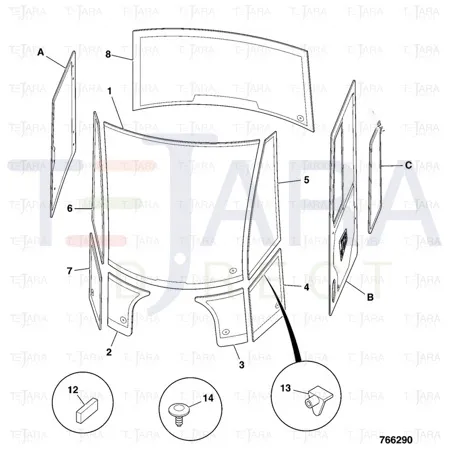 JCB Part No.# 827/80316, REAR WINDOW TINTED~WLS 466 - JCB Spare Parts