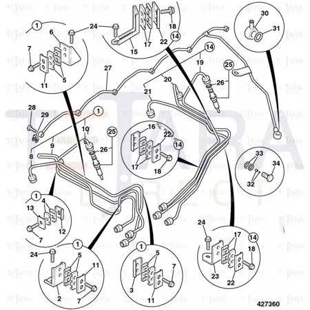 JCB Part No.# 02/911496, PIPE, INJECTOR NO 6 - JCB Spare Parts