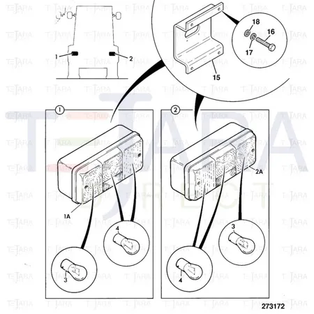 JCB Part No.# 700/43400, REAR LIGHT RHD RH - JCB Spare Parts