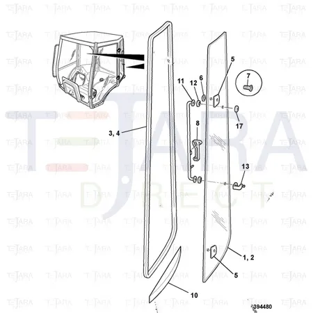 JCB Part No.# 827/80150, RH WINDOW GLASS CURVED - JCB Spare Parts