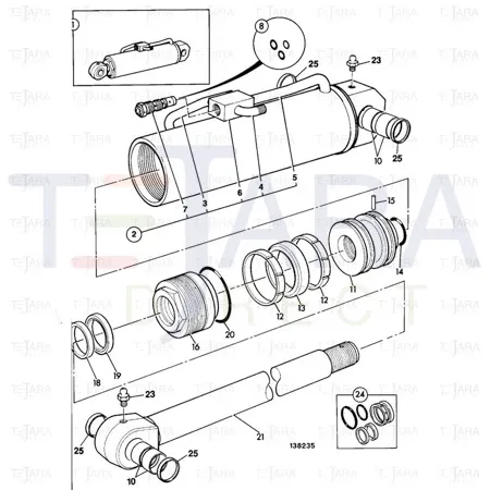 JCB Part No.# 565/70077, WA CYLINDER 130X618 (532 tilt) - JCB Spare Parts