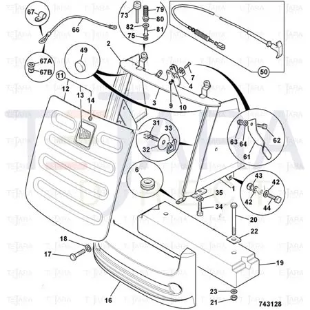 JCB Part No.# 332/C7664, (W) (P) (TRK) CABLE BONNET RELEASE - JCB Spare Parts