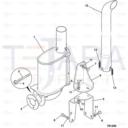 JCB Part No.# 331/50774, EXHAUST SILENCER turbo - JCB Spare Parts