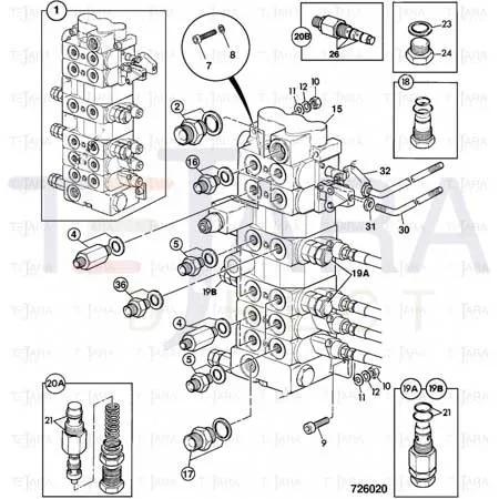 JCB Part No.# 25/222374, Valve Assembly,6 S - JCB Spare Parts