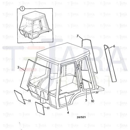 JCB Part No.# 827/30481, (W) (P) GLASS SIXLIGHT LH TINTED~BHL P12 - JCB Spare Parts