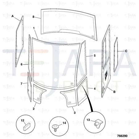 JCB Part No.# 332/A2962, DOOR GLASS TINTED - LHS - JCB Spare Parts
