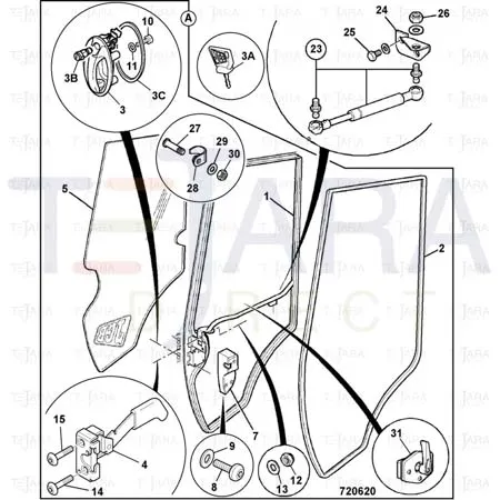 JCB Part No.# 827/80362, JCB-GLASS R/H DOOR NO LOGO BHL - JCB Spare Parts