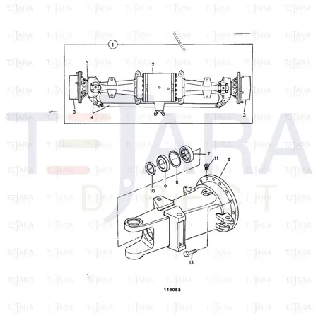 JCB Part No.# 458/M1499, AXLE ARM - MACHINING P54 1 DIMPLE BOTTOM - JCB Spare Parts