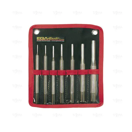 SET OF 7 PCS. LONG CYLINDRICAL AND KNURLED PIN PUNCHES - EGA Master