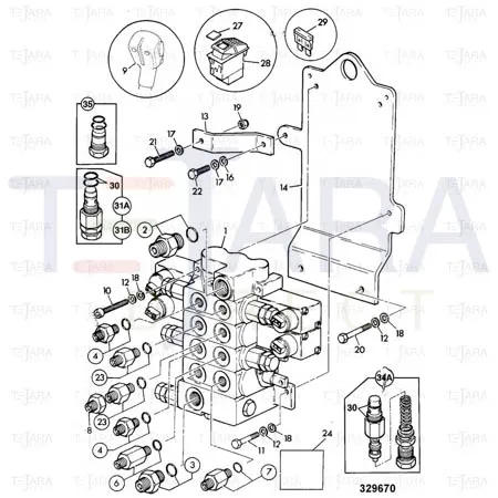 JCB Part No.# 701/80424, P42 AG. JOYSTICK - 1 AUX - JCB Spare Parts