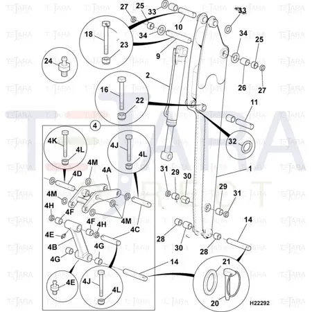 JCB Part No.# 911/12400, P/PIN 44.45/44.35*354 COATED(811/50051) - JCB Spare Parts