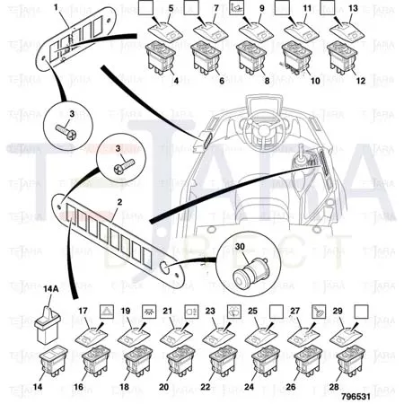 JCB Part No.# 701/60032, (W) (P) SWITCH lamps 24V - JCB Spare Parts