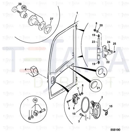 JCB Part No.# 826/10849, (W) (P) LH LATCH-DIRECT INTERNAL - JCB Spare Parts
